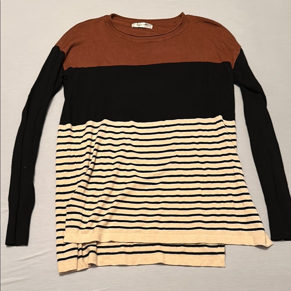 Striped Black and Tan Long Sleeve Top